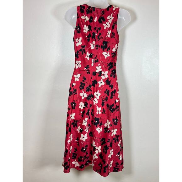 VTG 90s Silk Midi Dress Ann Taylor Red Black Floral Whimsigoth Formal wedding 4 - Picture 4 of 6
